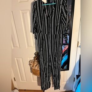 Wild Fable Black and White Striped Jumpsuit